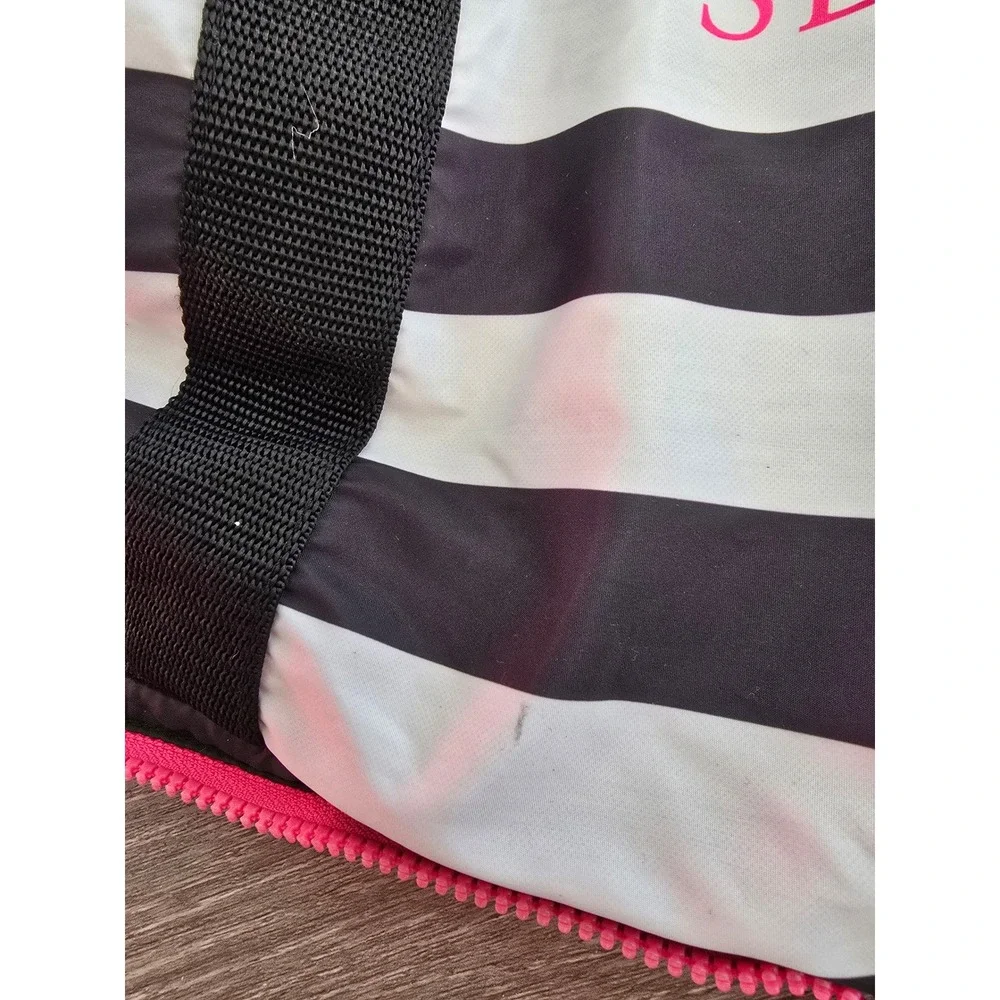 Victoria's Secret Striped Duffel Bag‎ Black White Pink Logo Travel Weekender